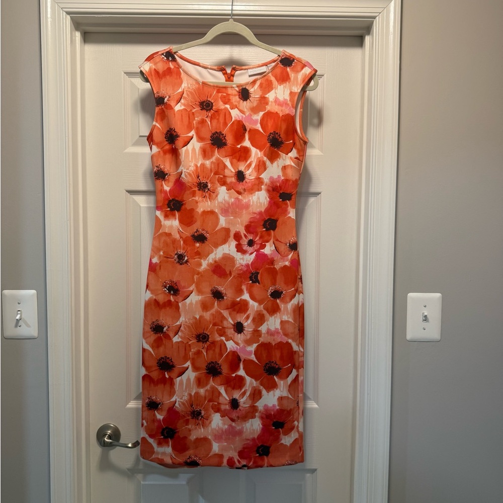 New York & Company Orange Pink Sheath Midi Dress